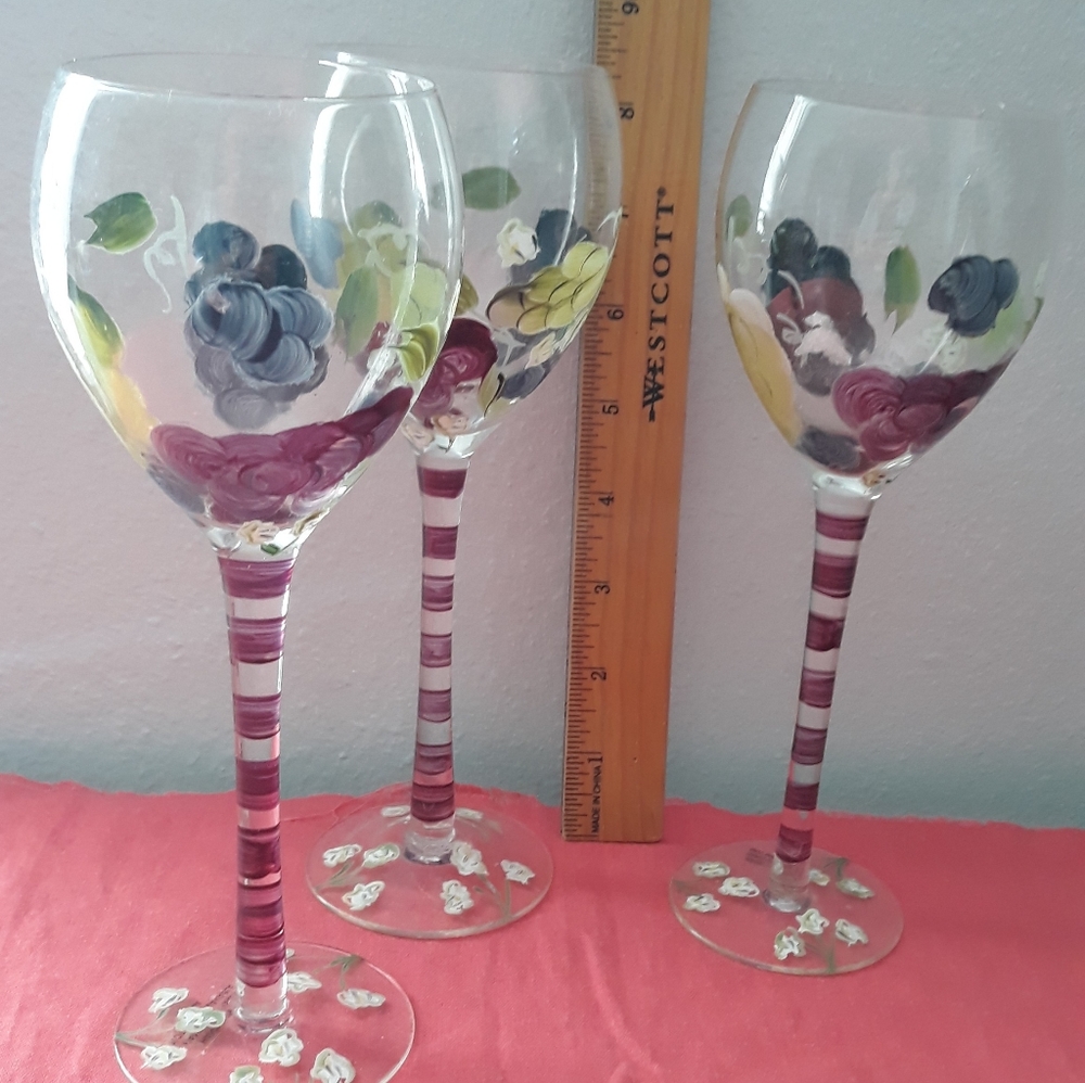 ❤❤🏡 NEW 3 SET GLASS OF WINE HAND PAINTED.  C 30 - Picture 14 of 14